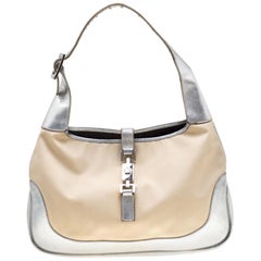 Used Gucci Beige/Silver Canvas And Leather Jackie Shoulder Bag