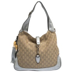 Gucci Beige/Silver GG Canvas and Leather Medium New Jackie Hobo