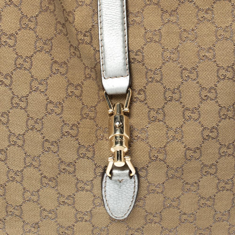Gucci Beige/Silver GG Canvas and Leather New Jackie Hobo 6