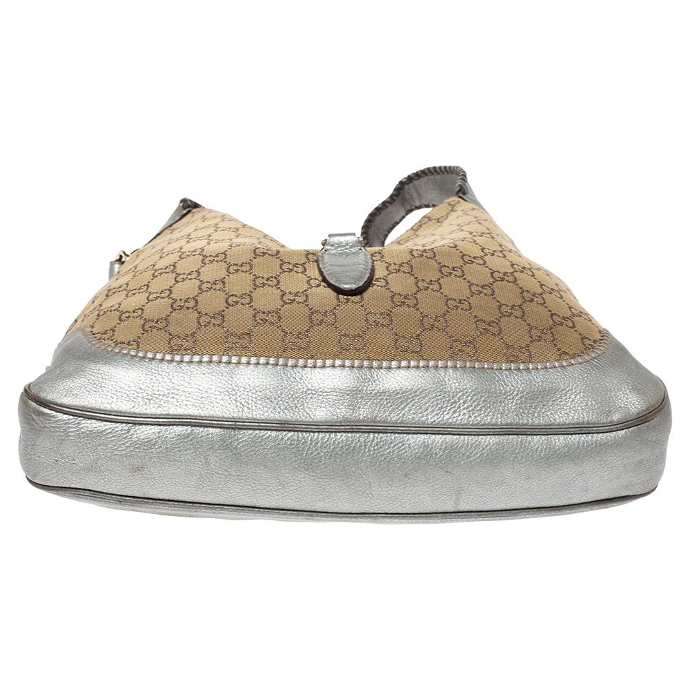 Women's Gucci Beige/Silver GG Canvas and Leather New Jackie Hobo
