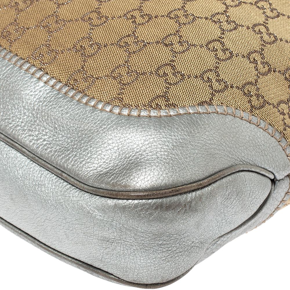 Gucci Beige/Silver GG Canvas and Leather New Jackie Hobo 2