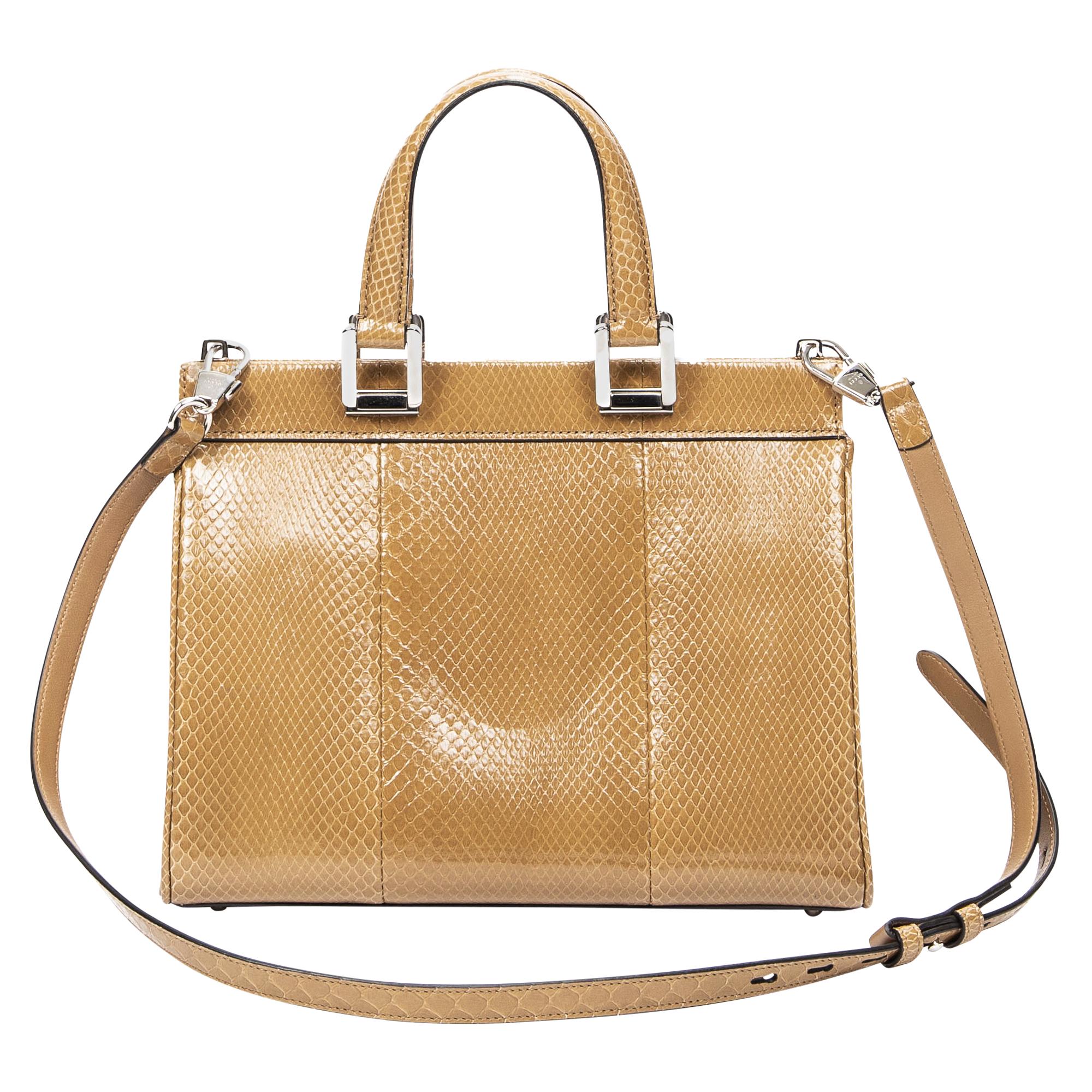 Gucci Beige Snakeskin Small Top Handle Bag In Excellent Condition For Sale In Atlanta, GA