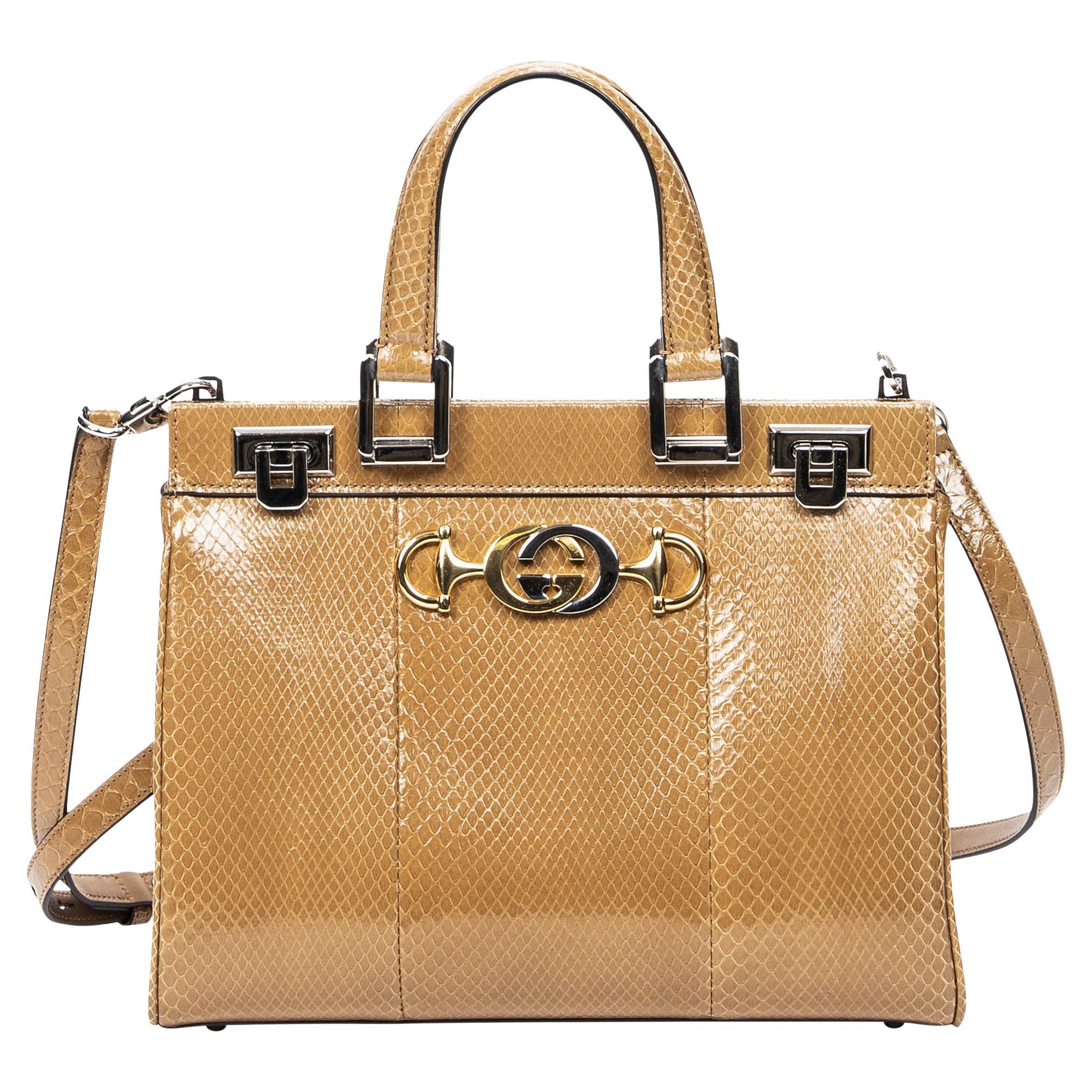 Gucci Beige Snakeskin Small Top Handle Bag For Sale