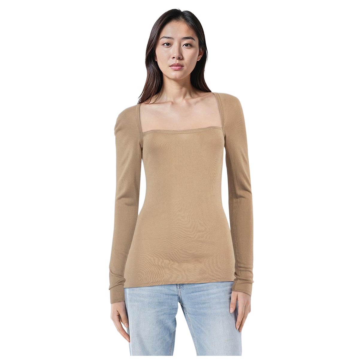 Gucci Top beige a maniche lunghe con scollo quadrato taglia S in vendita