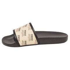 Used Gucci Beige Stamp Print Supreme Canvas Pool Slides Size 37