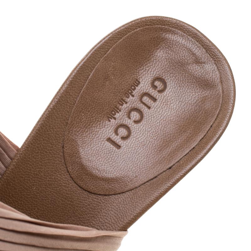 Gucci Beige Stretch Plisse Fabric Bamboo Heel Slides Size 38.5 2