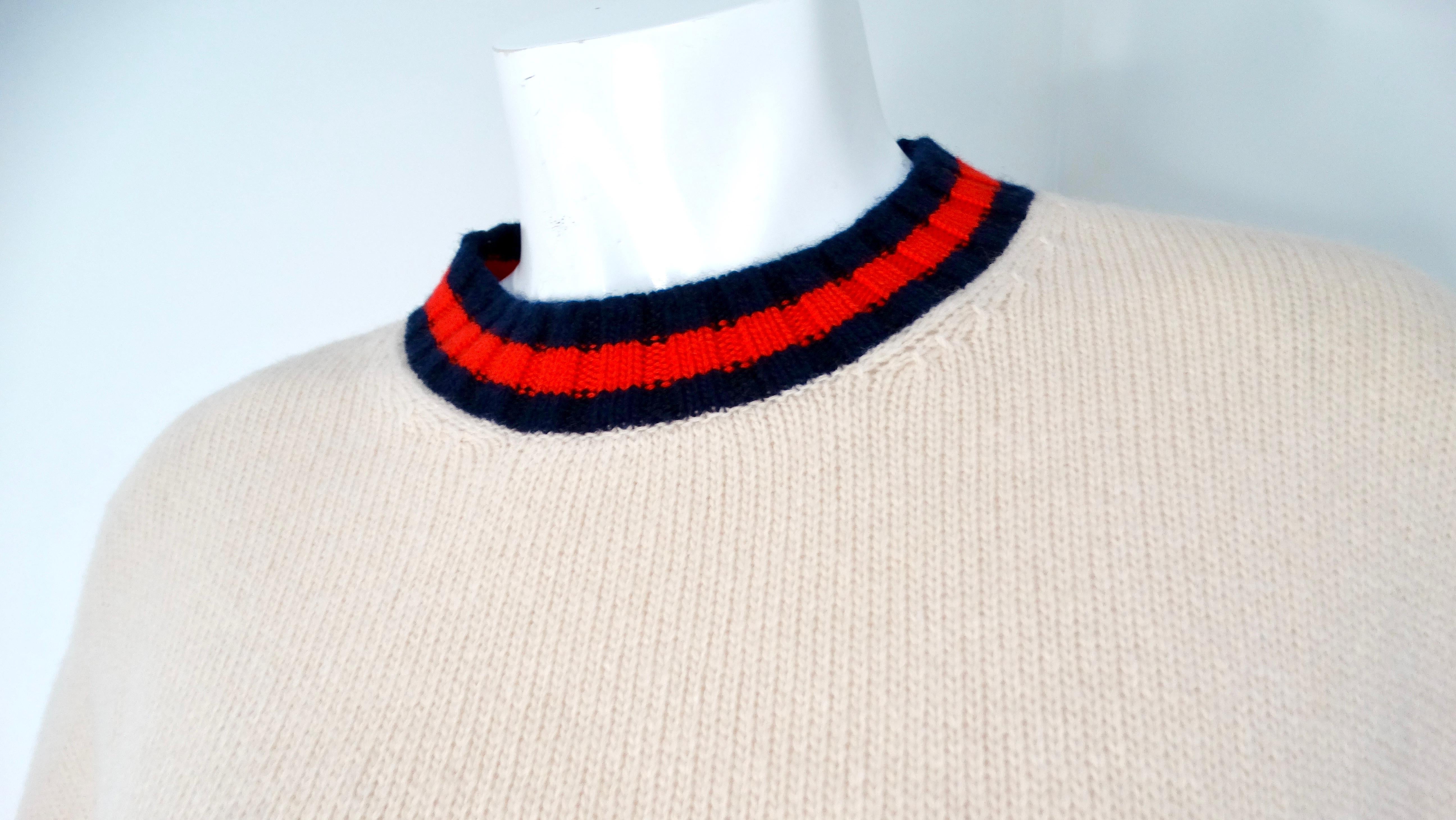 Gucci Chaleco De Lana Beige Con Cuello A Rayas Y Logo GG Entrelazado Bordado en Bueno estado para la venta en Scottsdale, AZ