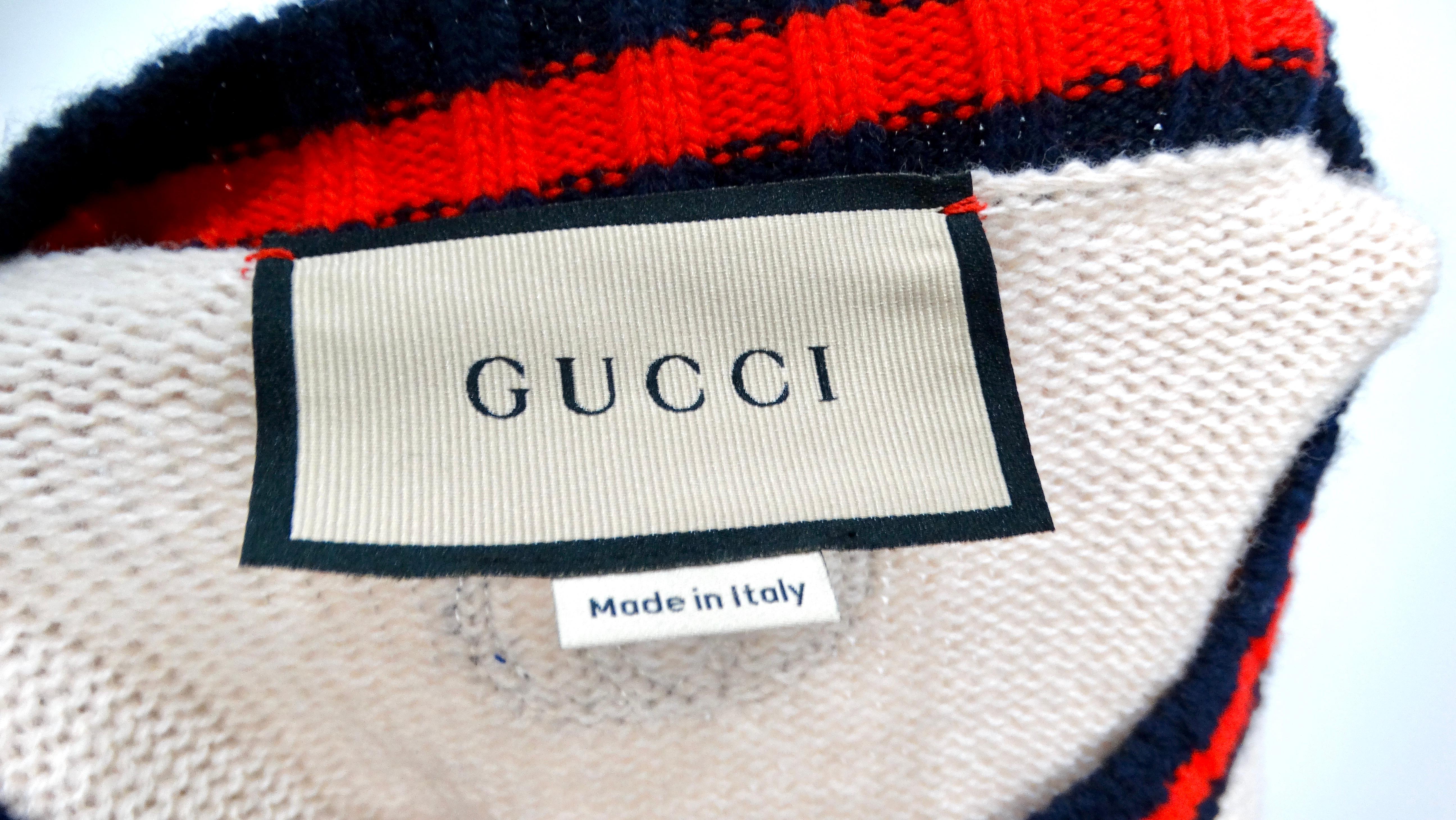 Gucci Chaleco De Lana Beige Con Cuello A Rayas Y Logo GG Entrelazado Bordado en venta 4
