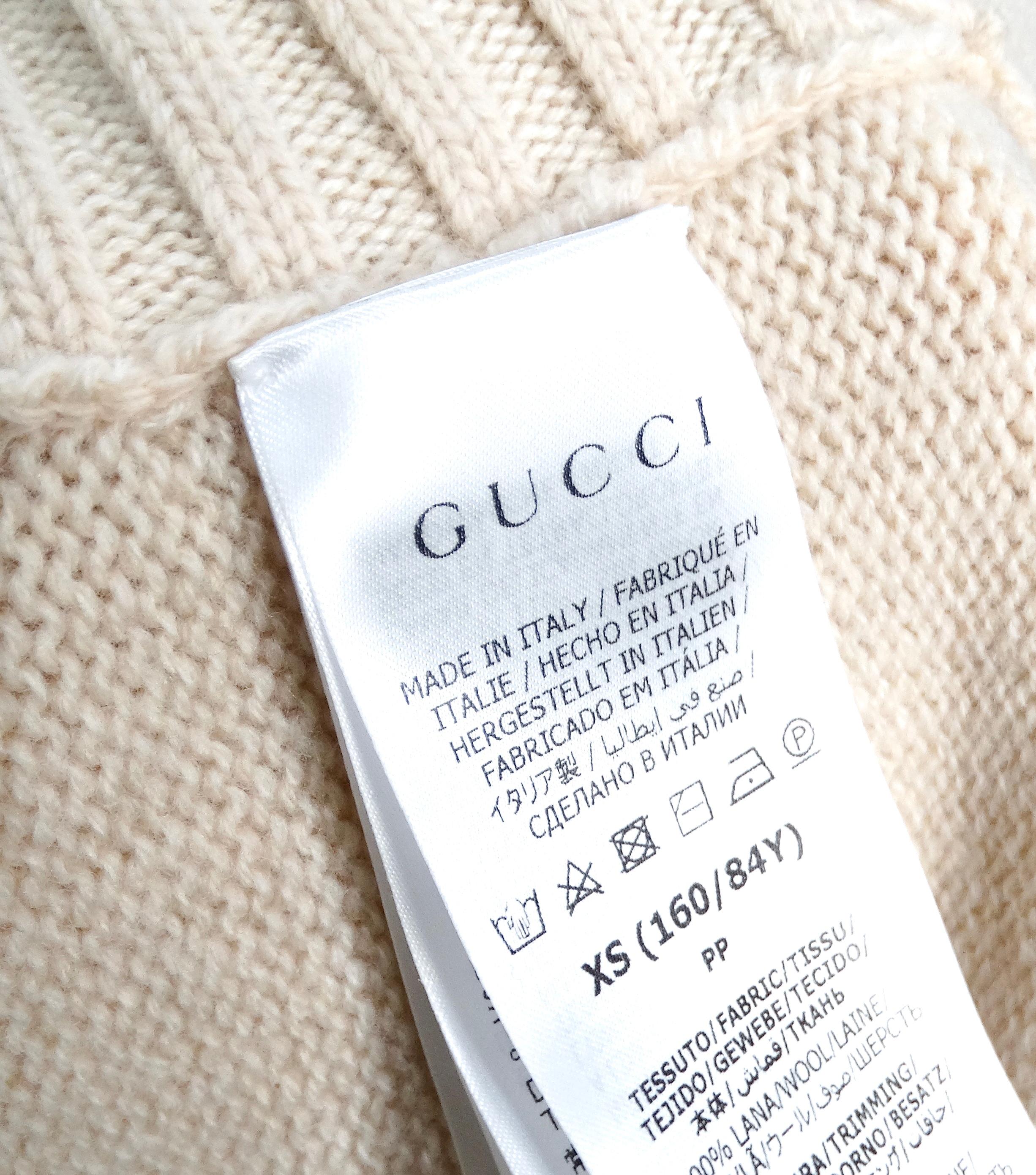 Gucci Chaleco De Lana Beige Con Cuello A Rayas Y Logo GG Entrelazado Bordado en venta 5