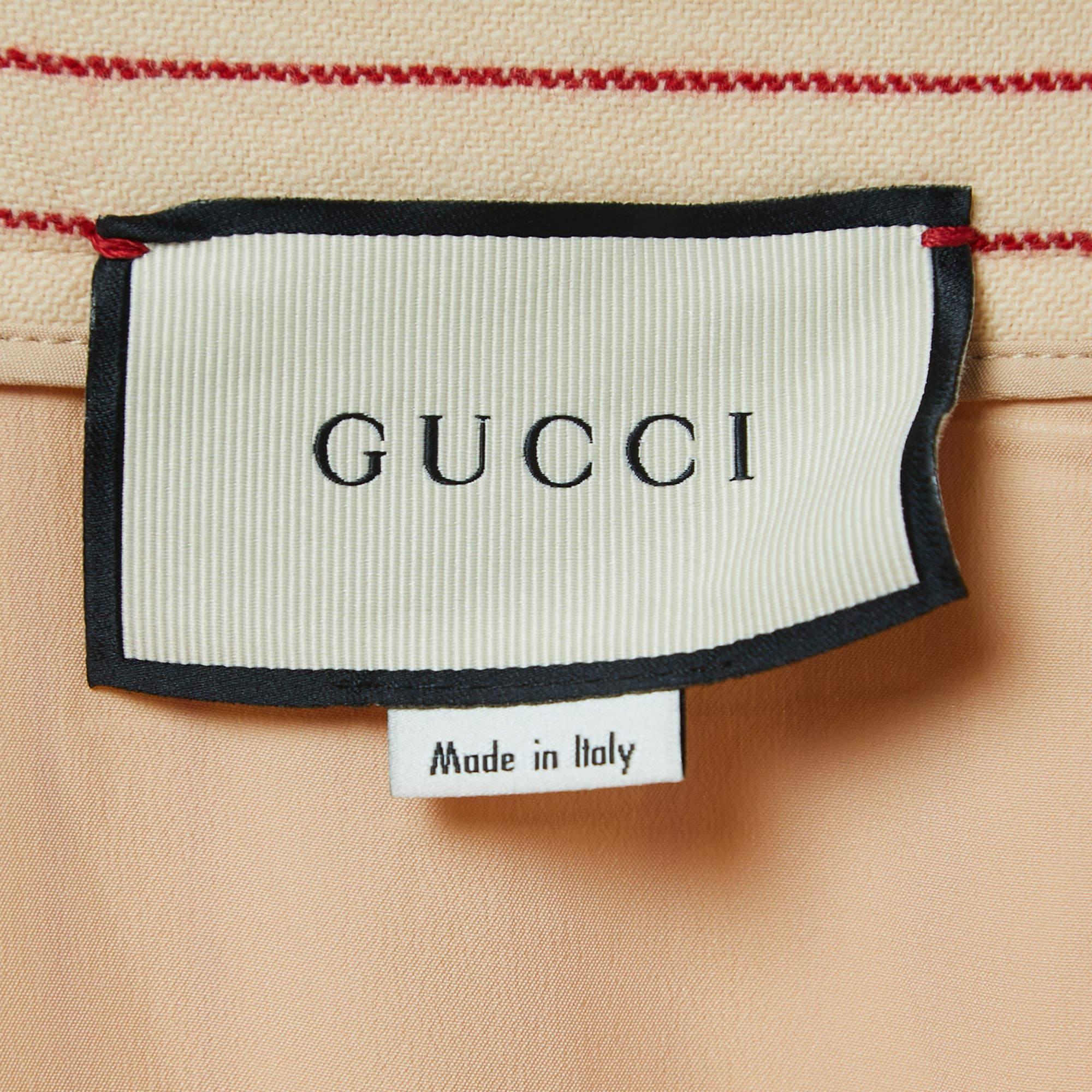 Gucci Beige Striped Wool Horsebit Belt Detailed Midi Skirt S 1