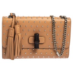 Gucci Beige Studded Leather Miss Bamboo Shoulder Bag