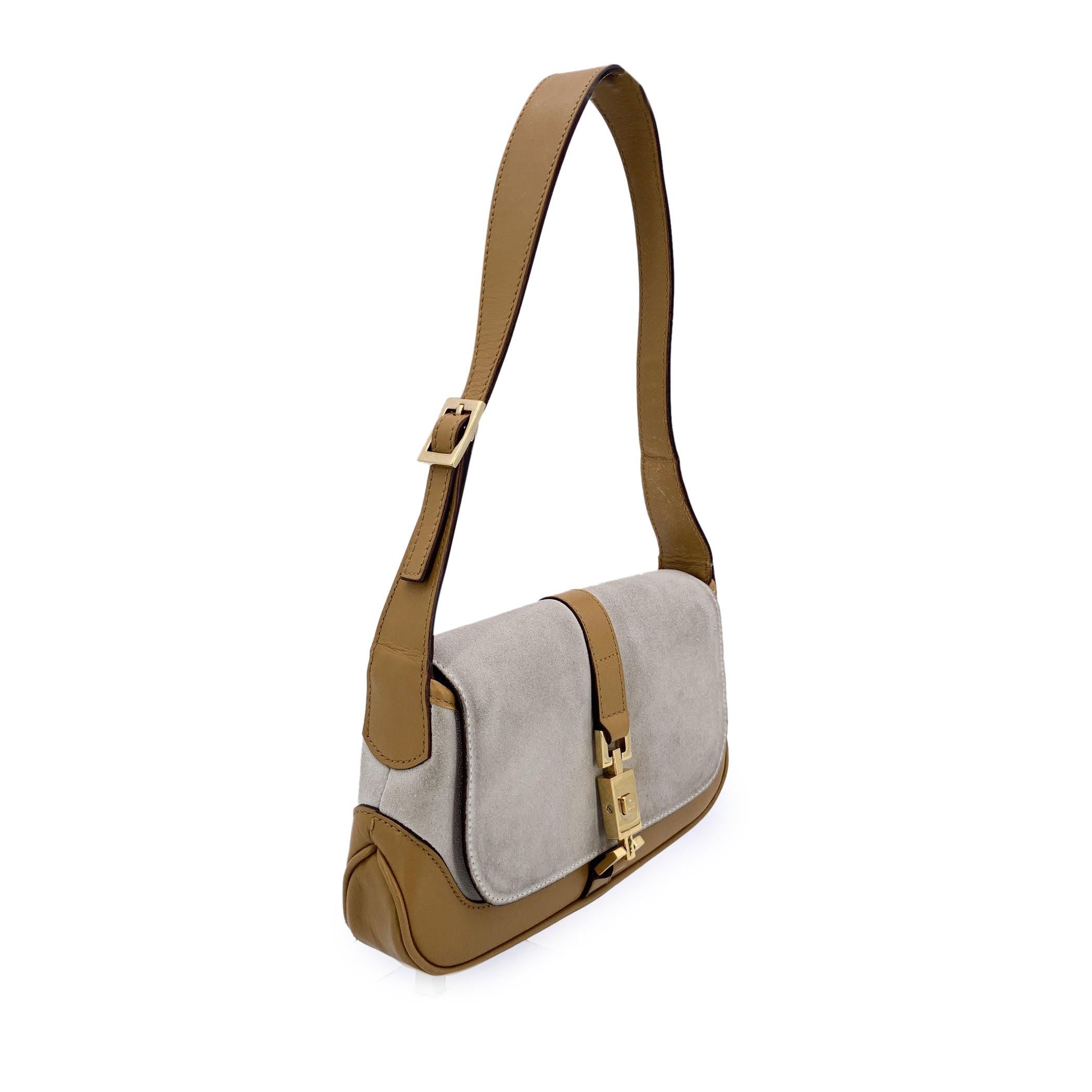 Gucci Beige Suede and Leather Mini Flap Jackie Bag Tom Ford Era In Good Condition For Sale In Rome, Rome