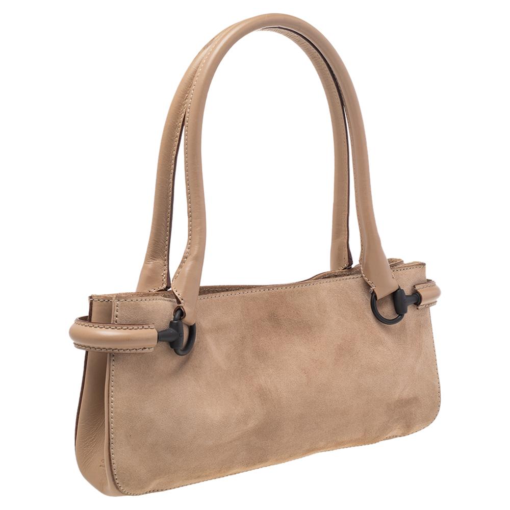 Gucci Beige Suede And Leather Shoulder Bag In Good Condition For Sale In Dubai, Al Qouz 2
