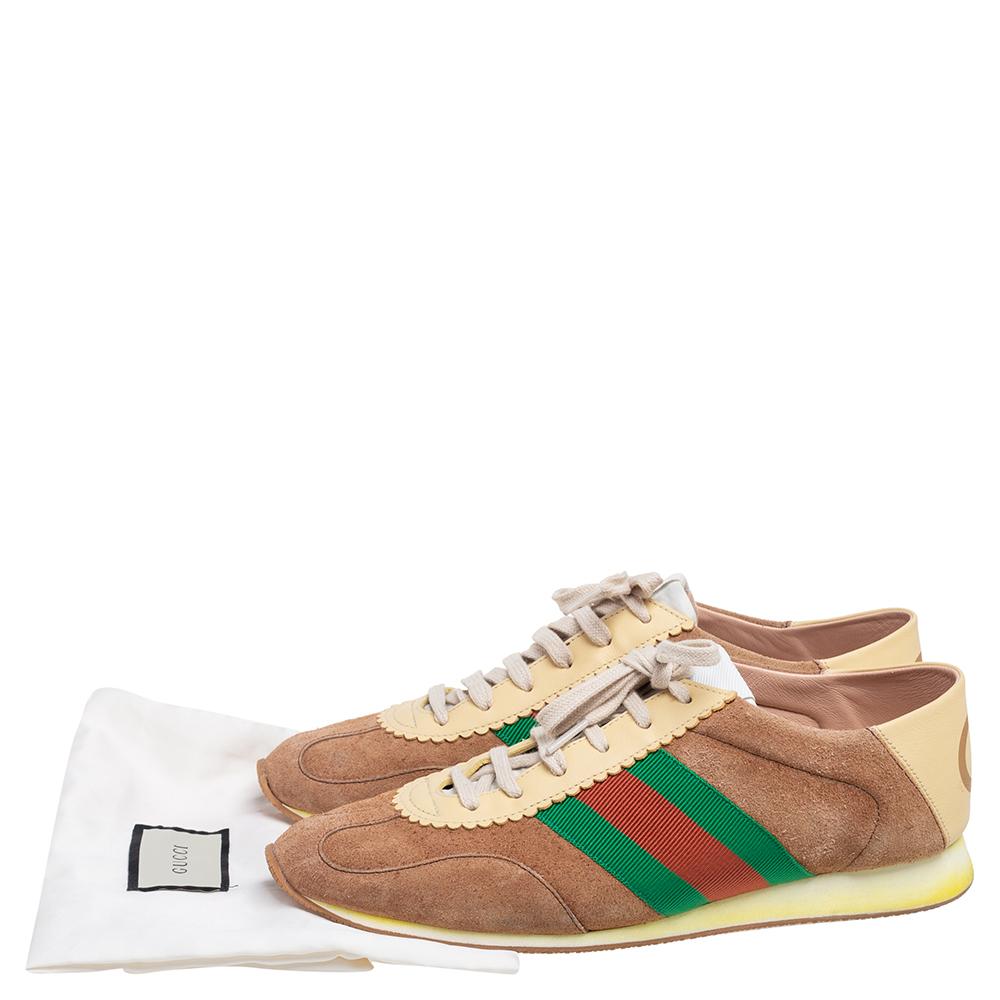 Gucci Beige Suede And Leather Web Detail Sneakers Size 40 1