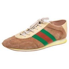 Gucci Beige Suede And Leather Web Detail Sneakers Size 40