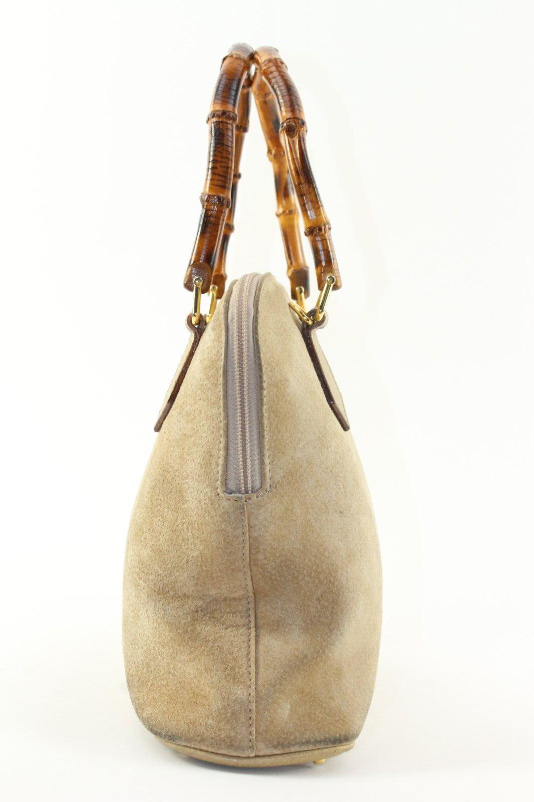 GUCCI Beige Suede Bamboo Dome 1GK1226K In Good Condition For Sale In Dix hills, NY