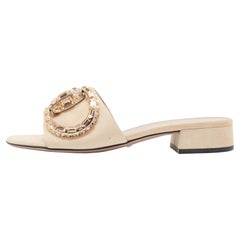 Gucci Beige Suede Crystal Horsebit Maxime Slide Sandals Size 37.5
