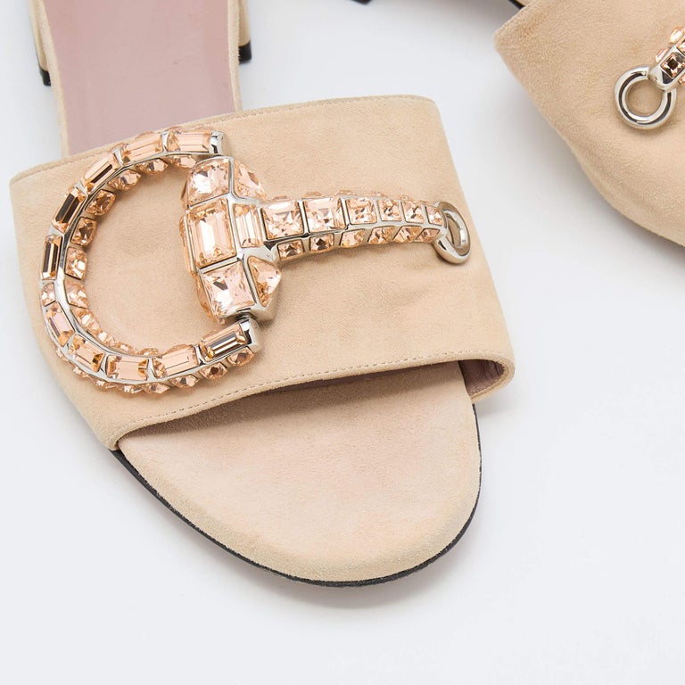 GUCCI 26S WEDGE SANDALS 100 MM IN BEIGE SUEDE