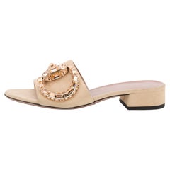 Gucci Beige Suede Crystal Icon Bit Maxime Slide Sandals Size 37