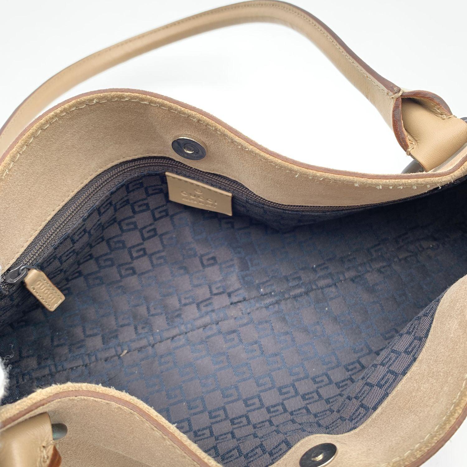 Women's Gucci Beige Suede Horsebit Detailing East West Shoulder Bag