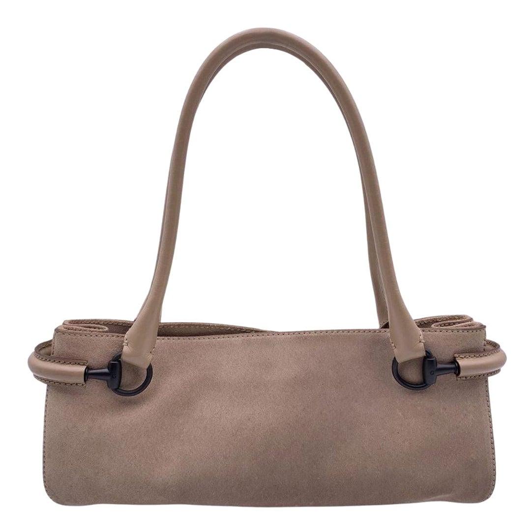 Gucci Beige Suede Horsebit Detailing East West Shoulder Bag