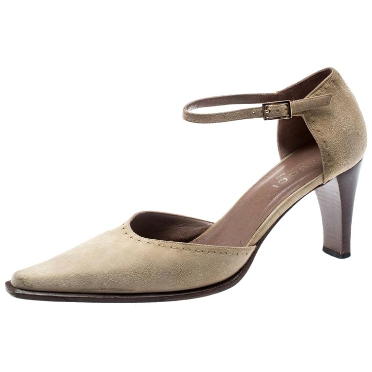 Gucci Beige Suede Pointed Toe D'orsay Pumps Size 38.5