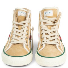 GUCCI beige suede TENNIS 1977 SHEARLING LINED High Top Sneakers Shoes 38