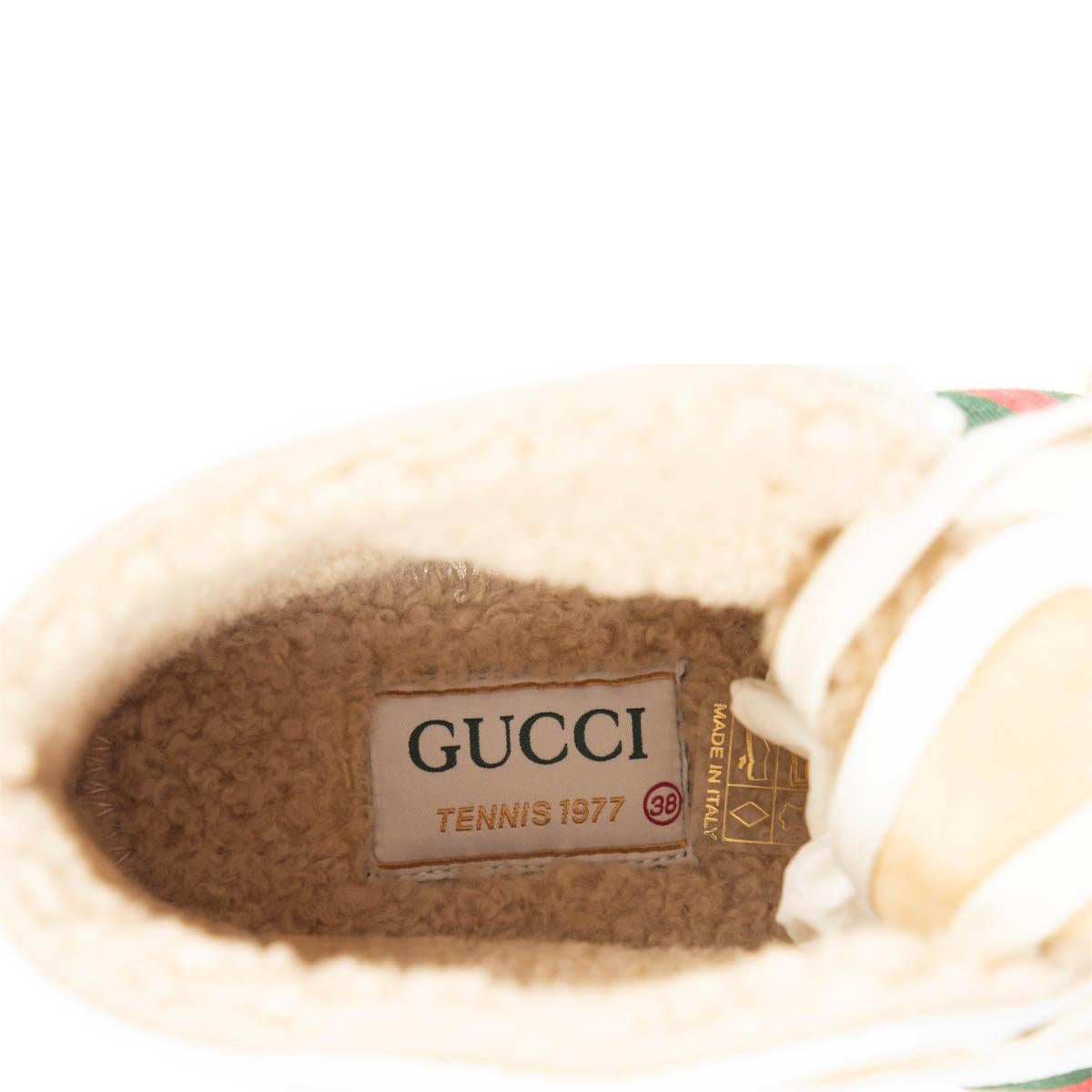 Beige GUCCI beige suede TENNIS 1977 SHEARLING LINED High Top Sneakers Shoes 38 For Sale