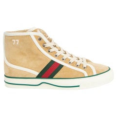 GUCCI beige suede TENNIS 1977 SHEARLING LINED High Top Sneakers Shoes 38