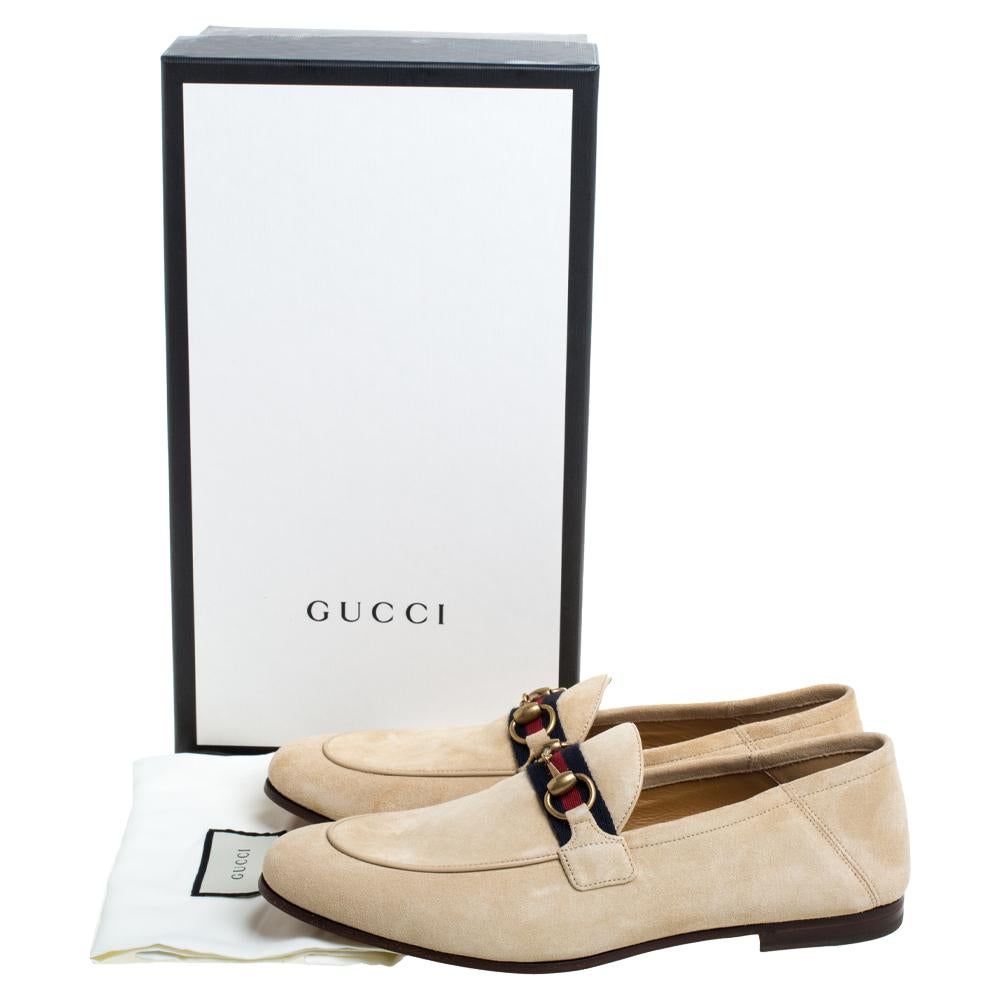 Men's Gucci Beige Suede Web Horsebit Slip On Loafers Size 42