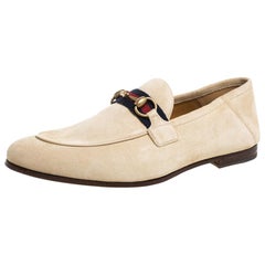Gucci Beige Suede Web Horsebit Slip On Loafers Size 42 at 1stDibs | gucci  loafer beige, elanor flor, gucci beige loafer
