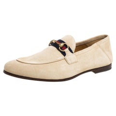 Gucci Beige Suede Web Horsebit Slip On Loafers Taille 42