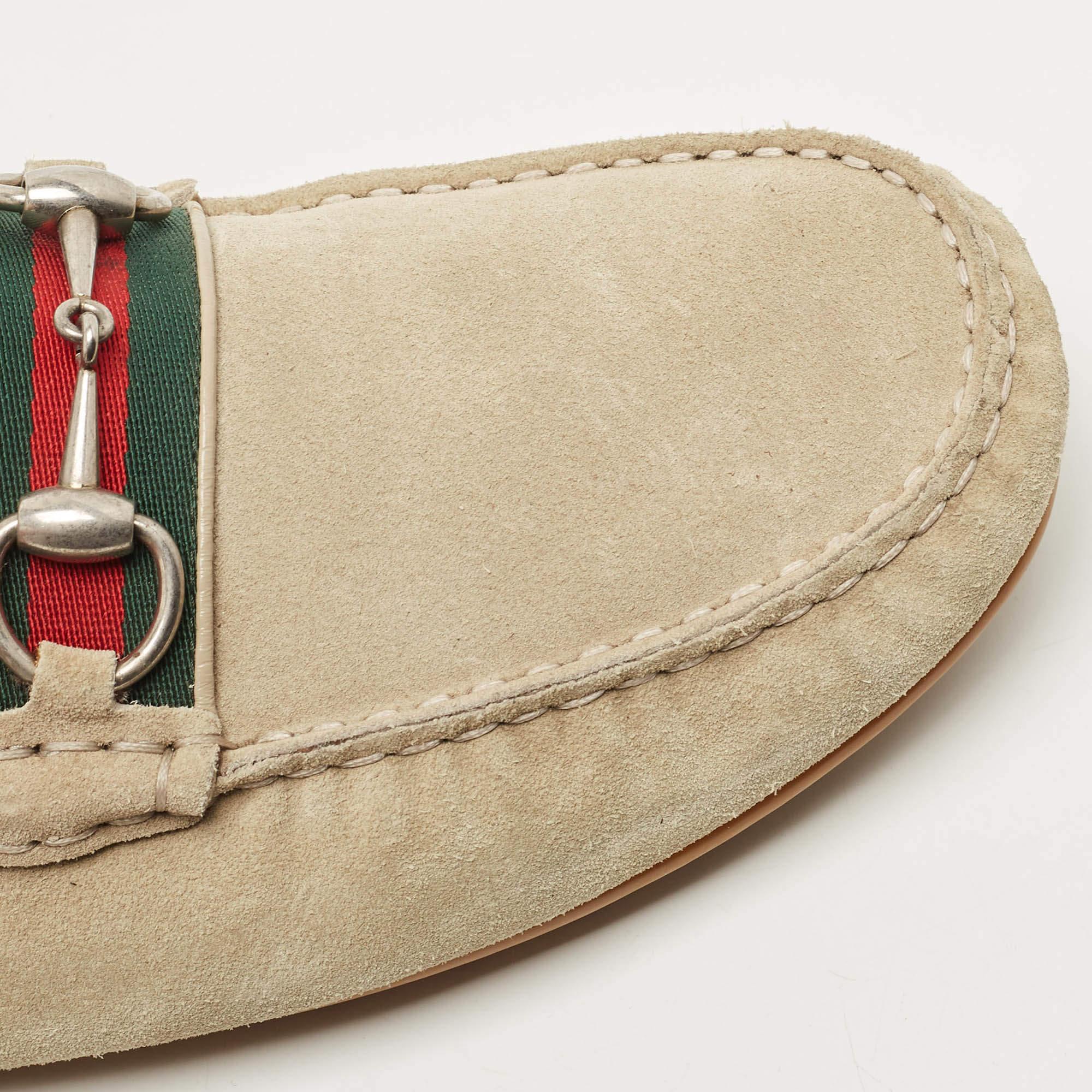 Gucci Beige Suede Web Horsebit Slip On Loafers Size 43 2