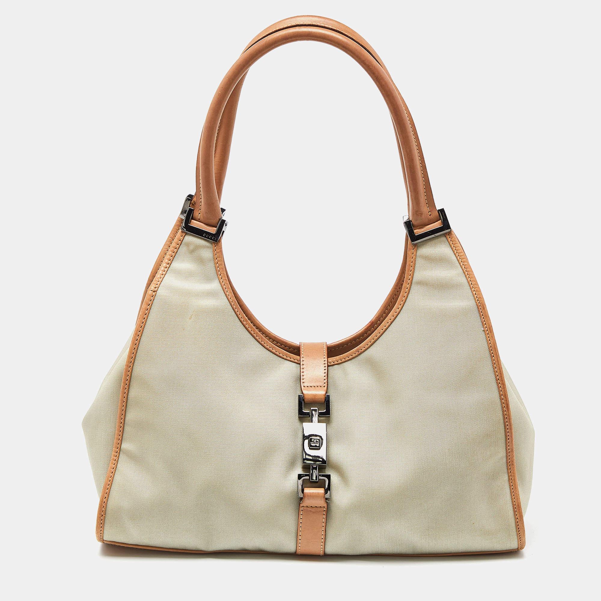 Gucci Beige/Tan Canvas and Leather Jackie Tote 8