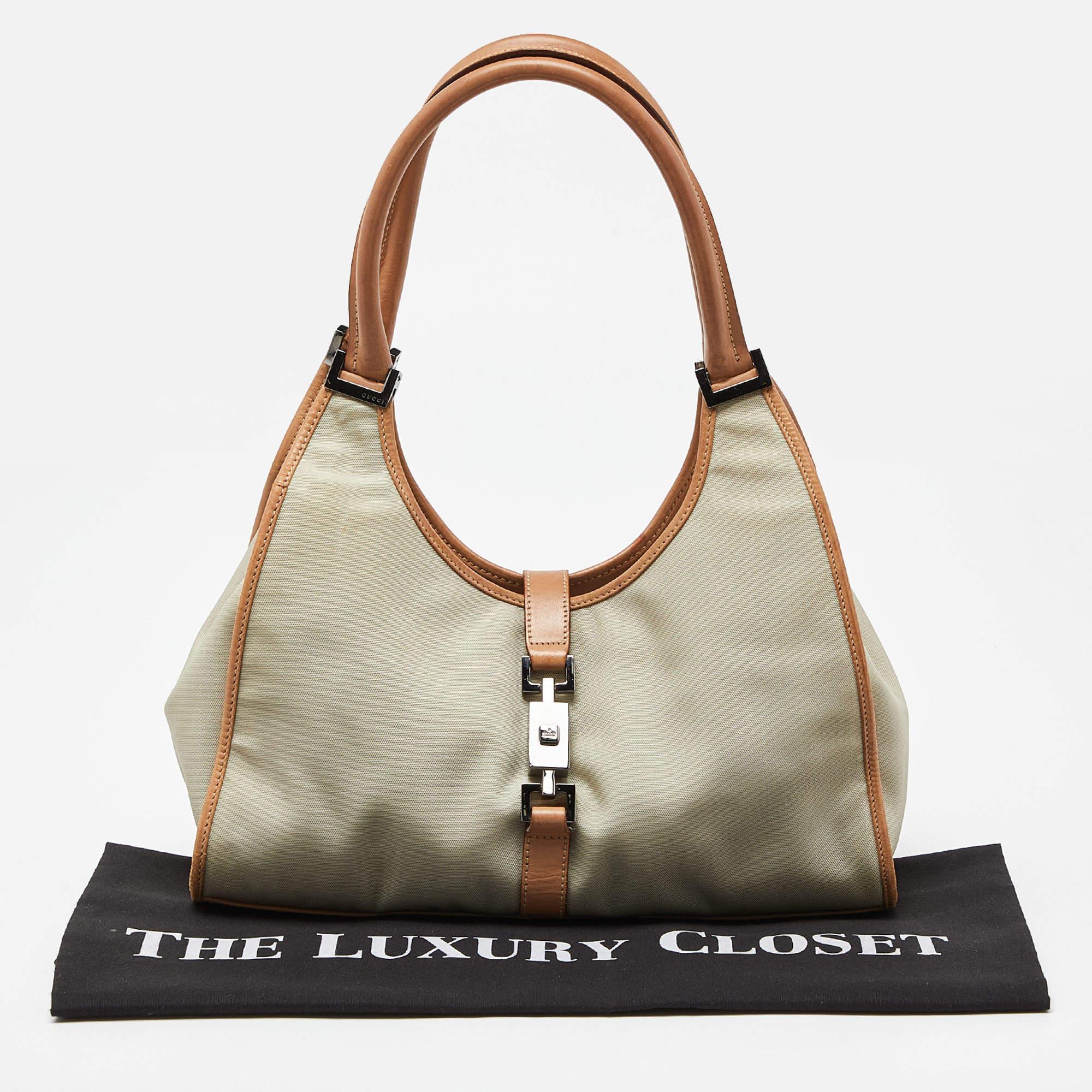Gucci Beige/Tan Canvas and Leather Jackie Tote 9