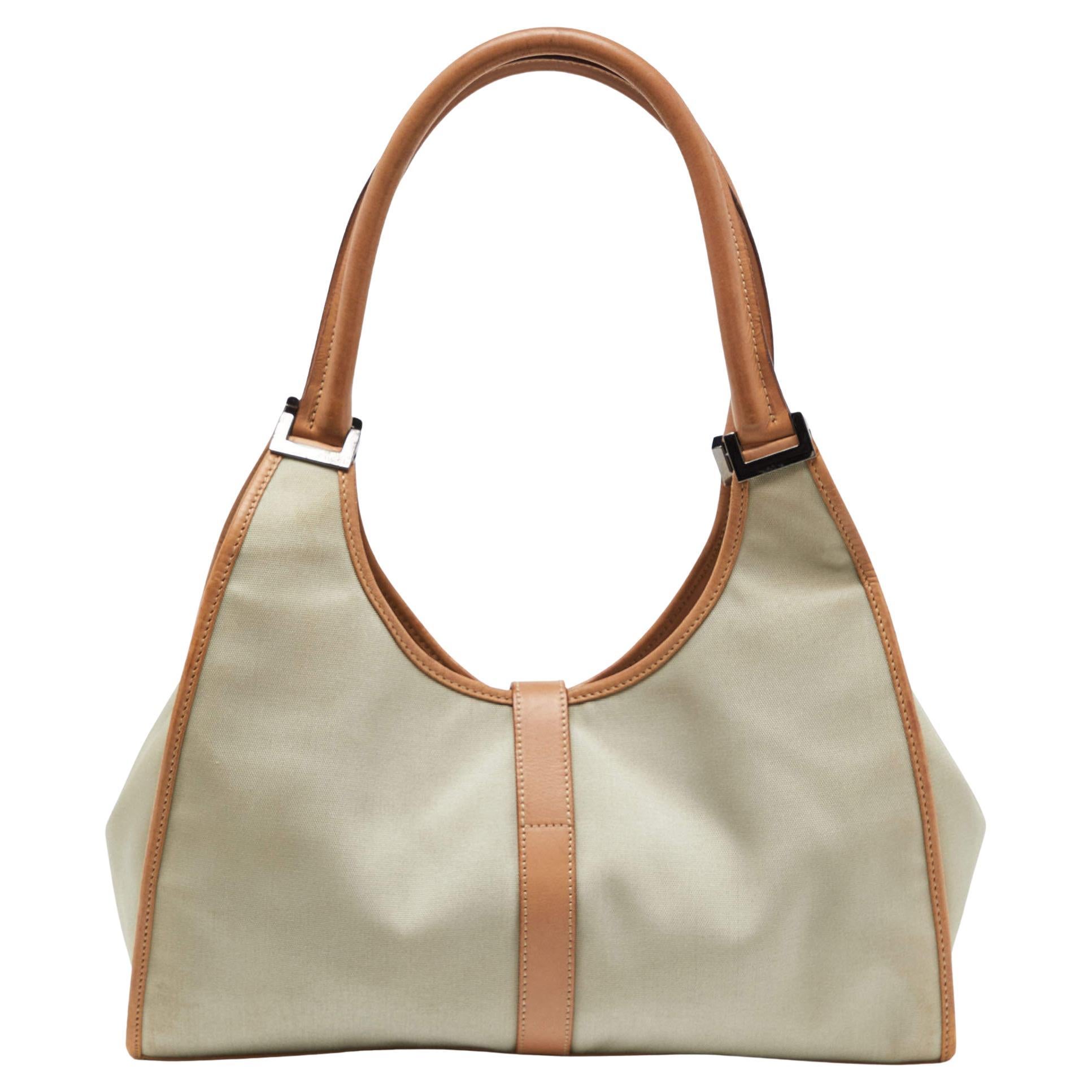 Gucci Beige/Tan Canvas and Leather Jackie Tote For Sale