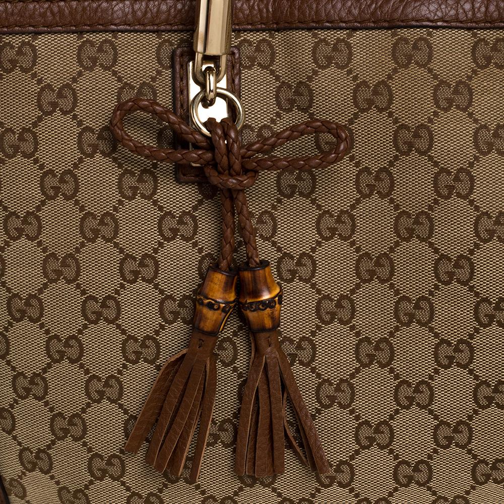 Brown Gucci Beige/Tan GG Canvas and Leather Bella Tote