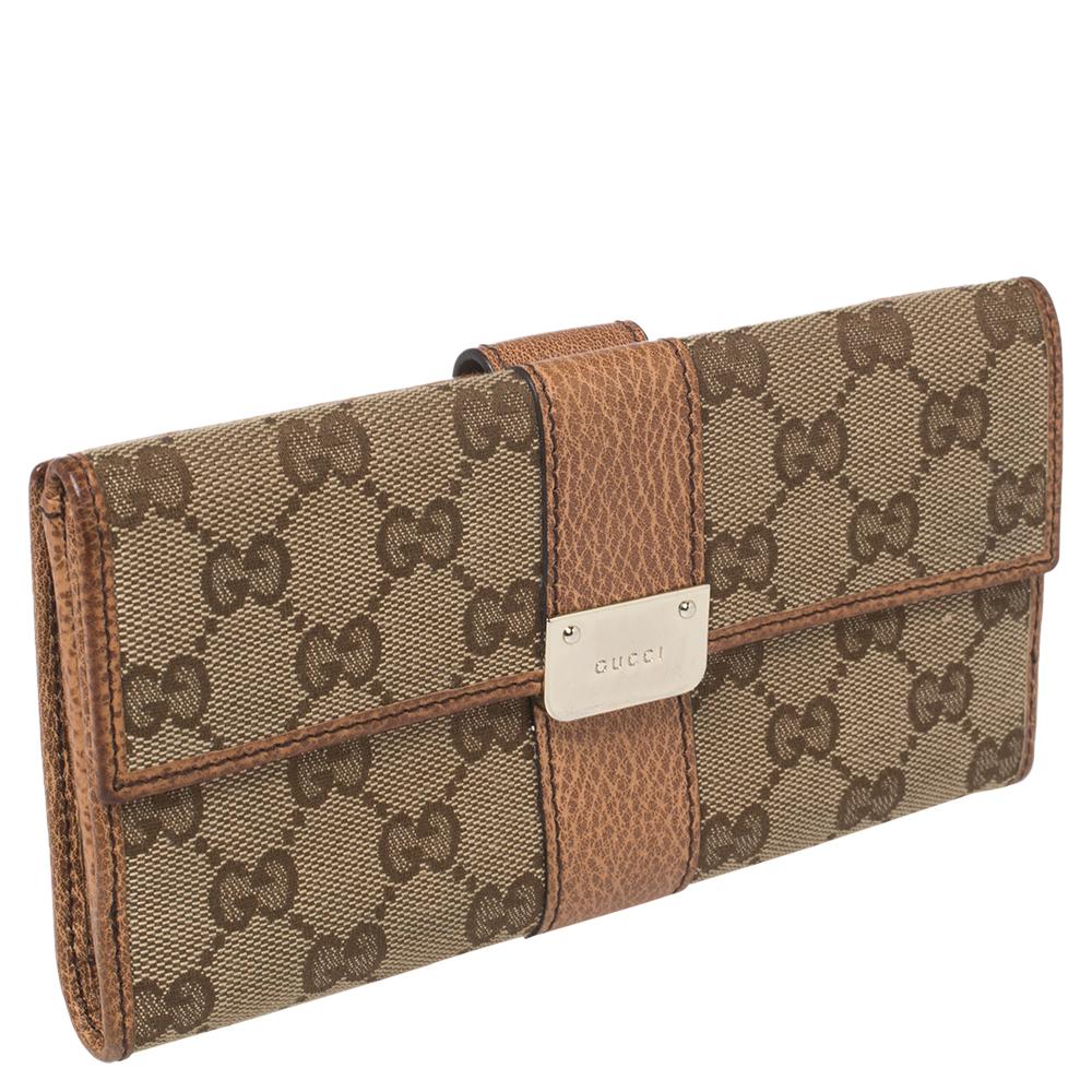 Brown Gucci Beige/Tan GG Canvas and Leather Continental Wallet