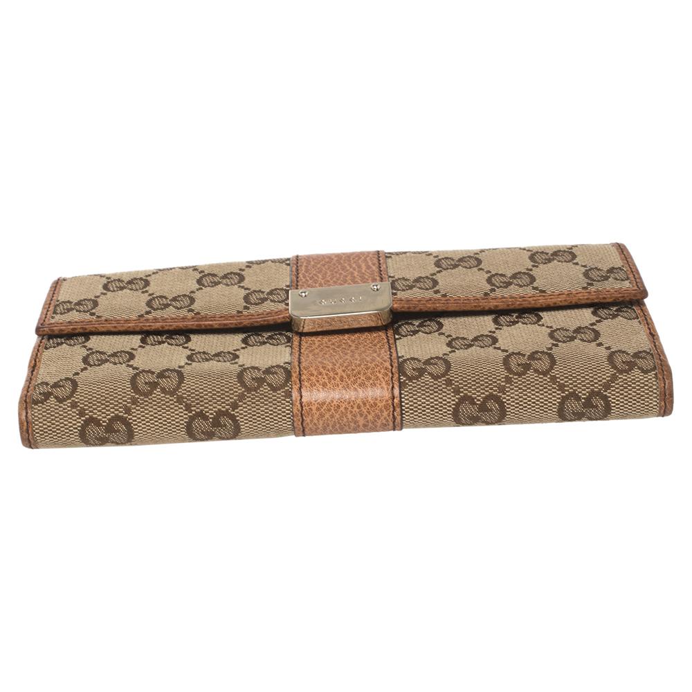 Gucci Beige/Tan GG Canvas and Leather Continental Wallet In Good Condition In Dubai, Al Qouz 2