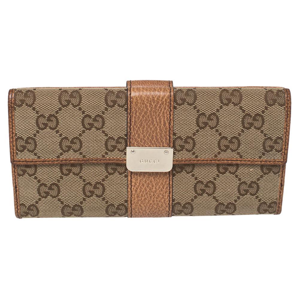 Gucci Beige/Tan GG Canvas and Leather Continental Wallet