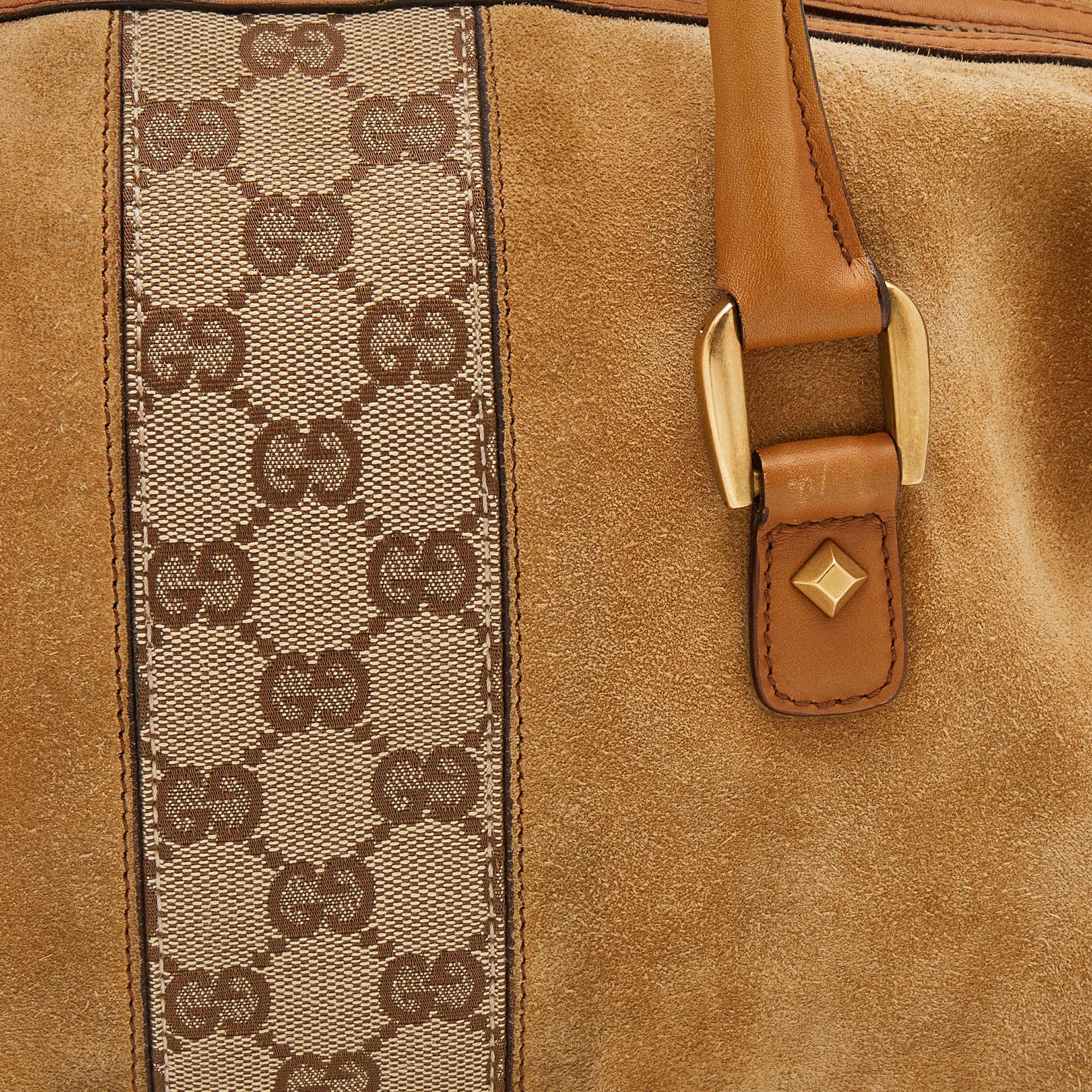 Gucci Beige/Tan GG Canvas And Suede Boston Bag 5