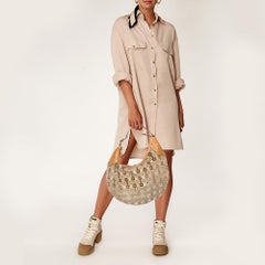 Gucci Beige/Braun Horsebit Samt, Stoff und Croc Glam Hobo