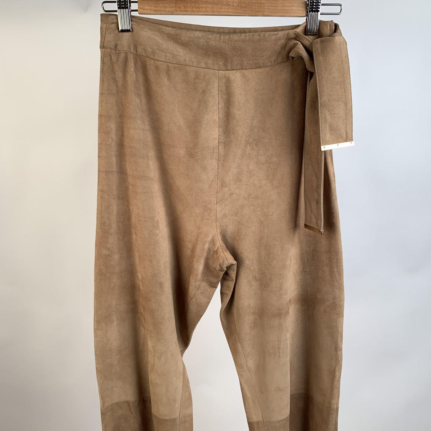 beige suede pants