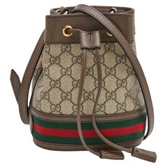 Gucci Beige/Taupe GG Supreme Canvas and Leather Web Ophidia Bucket Bag
