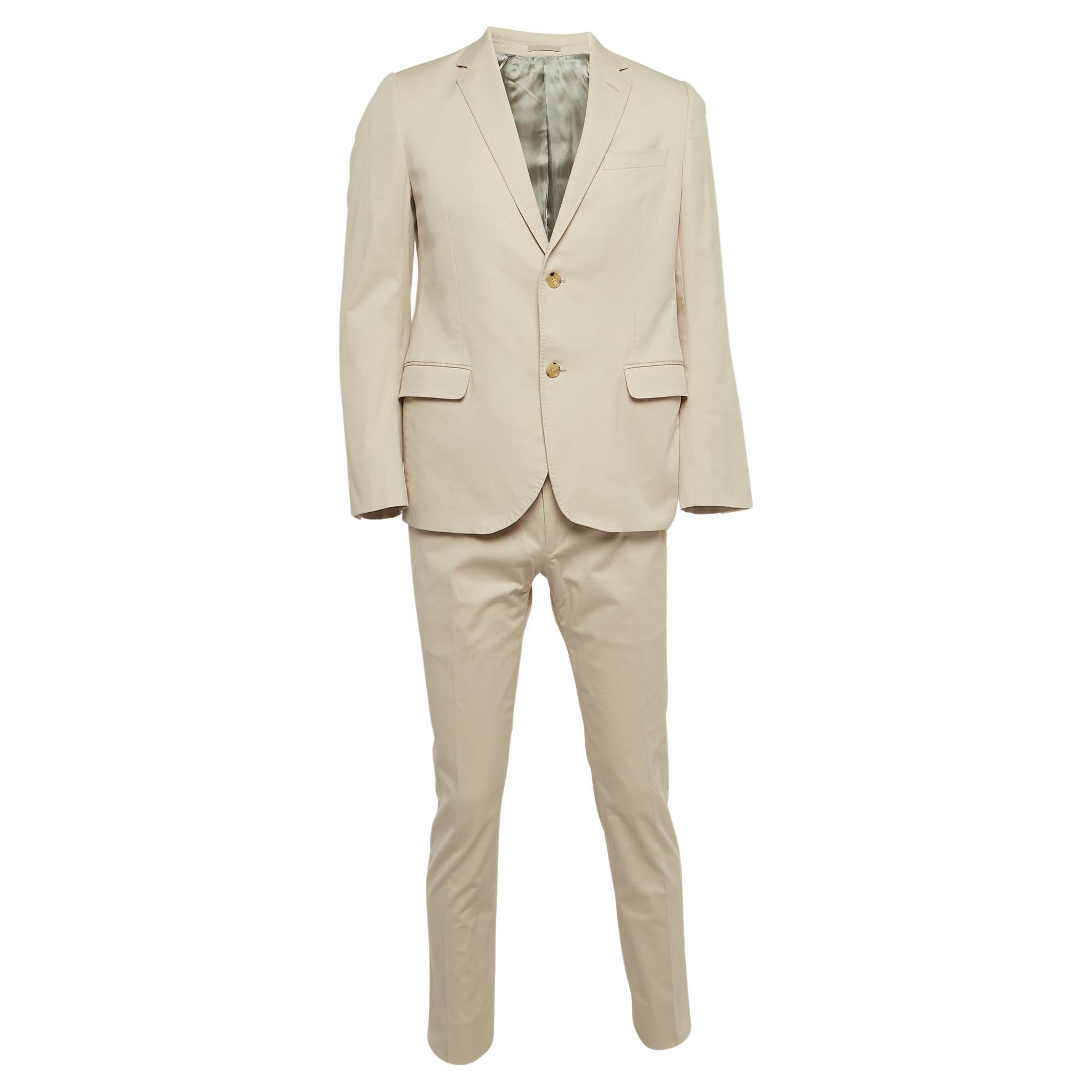 Gucci Beige Textured Cotton Single Breasted Suit L
