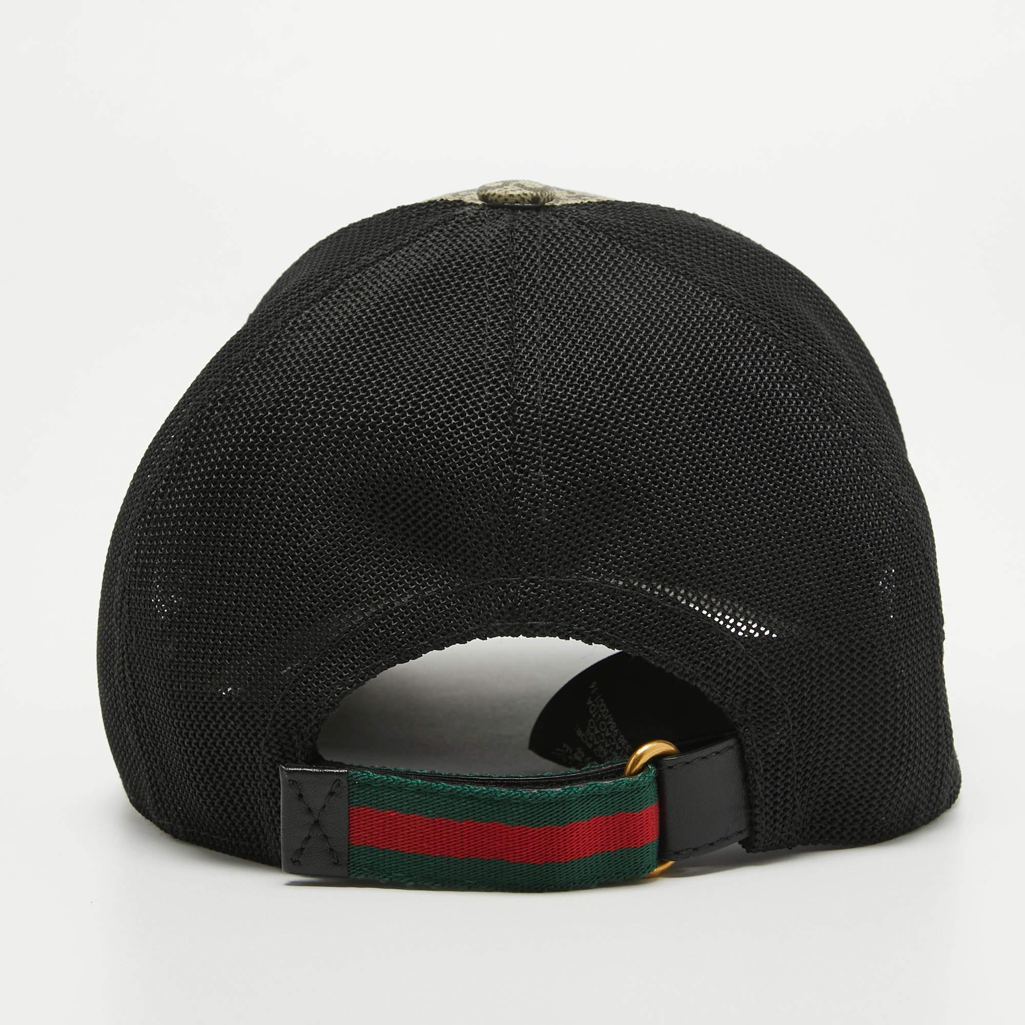 Gucci - Casquette de baseball GG Supreme en toile et maille beige imprimé tigre S Bon état à Dubai, Al Qouz 2