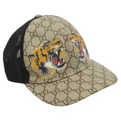 Gucci - Casquette de baseball GG Supreme en toile et maille beige imprimé tigre S