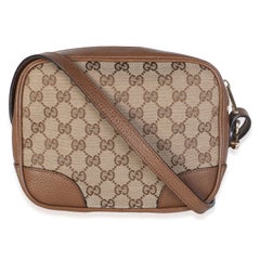 Gucci Mini-Bree-Messenger-Tasche aus beigem, tabakfarbenem Kalbsleder und GG-Canvas