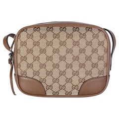 Gucci Mini-Bree-Messenger-Tasche aus beigem, tabakfarbenem Kalbsleder und GG-Canvas