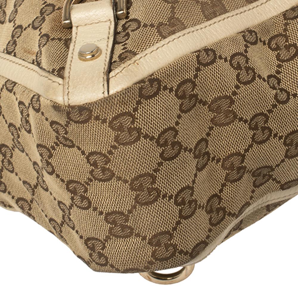Brown Gucci Beige/White GG Canvas and Leather Abbey Tote